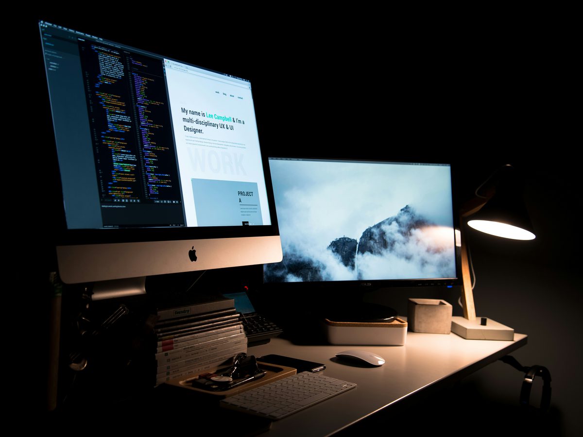 A portfolio website shown on a desktop monitor